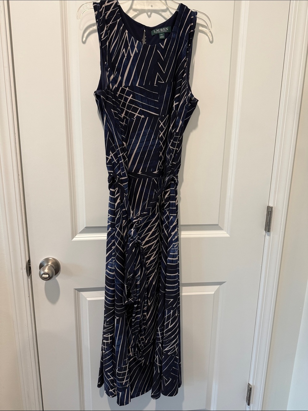 Lauren Ralph Lauren Navy and White Geometric Maxi Dress